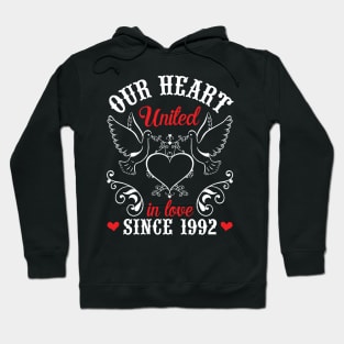 Our Heart United In Love Since 1992 Happy Wedding Married Anniversary 28 Years Husband Wife Hoodie